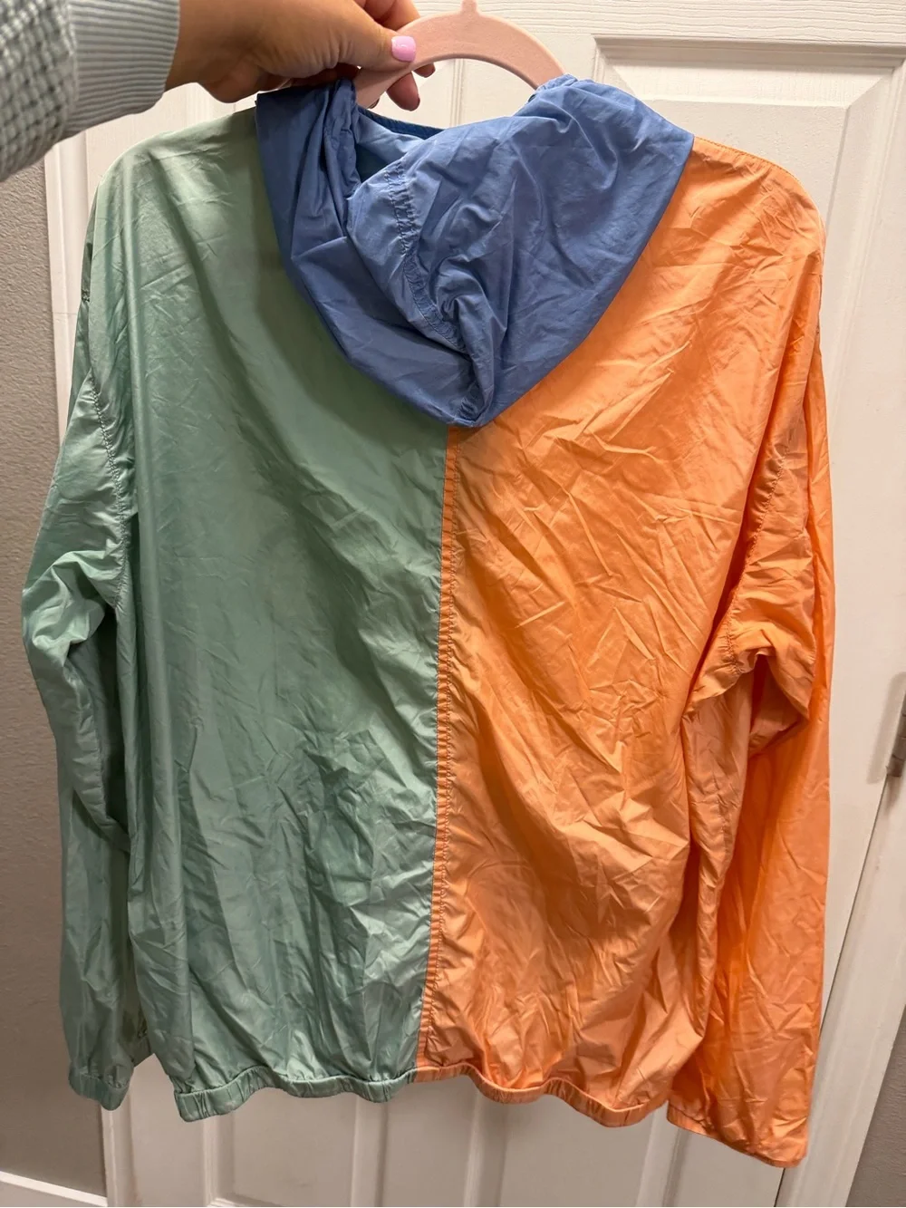 Polo by Ralph Lauren 1992 Peach, Mint & Light Blue Colorblock Hooded Windbreaker